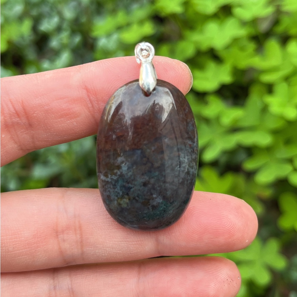Silver plated moss agate pendant 1225 - Picture 5 of 8